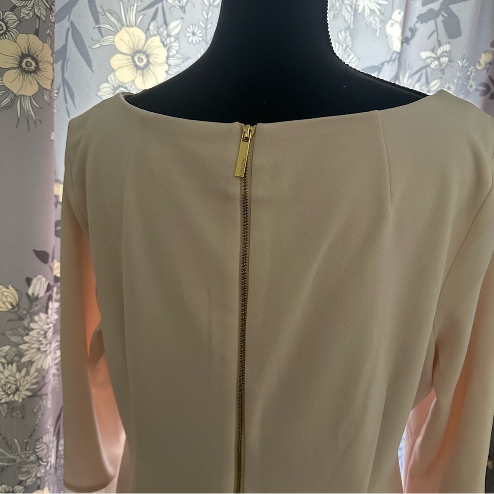 Calvin Klein Pink Pastel Shift Dress with Sheer Bell Cuffs - Picture 4 of 10